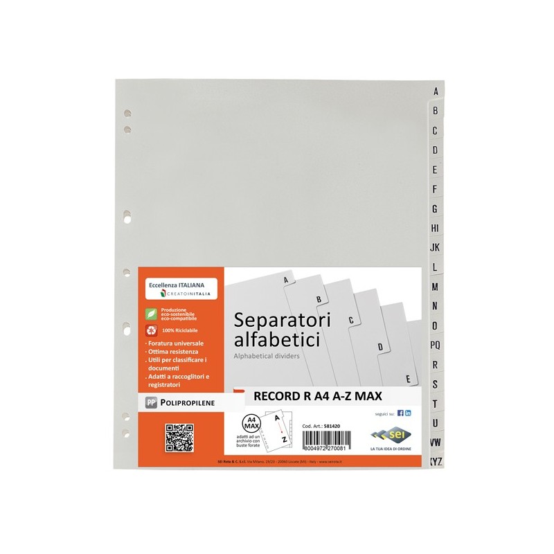 Separatore alfabetico A/Z Record R PPL 21 x 29,7 cm A4 grigio Sei Rota