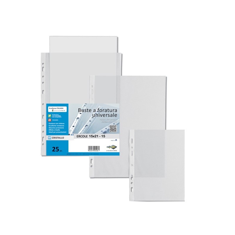 Buste forate Ercole PVC liscio 15 x 21 cm trasparente Sei Rota conf. 25 pezzi