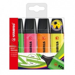 Evidenziatore Stabilo Boss Original punta a scalpello tratto da 2 5 mm colori assortiti Stabilo conf. 4 pezzi