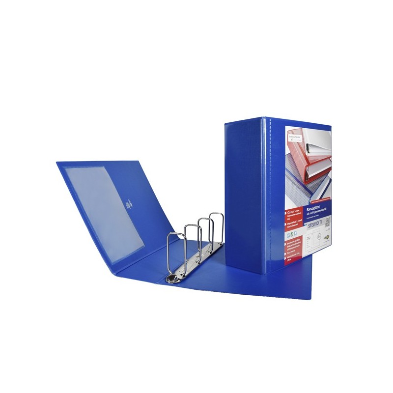 Raccoglitore personalizzabile Stelvio TI 4 anelli quadri 65 mm dorso 9 cm 22x30 cm blu Sei Rota