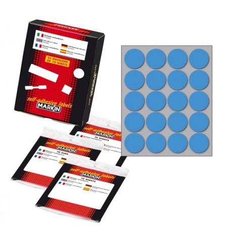 Etichette adesive tonde in carta permanenti diametro 27 mm 20 et/fg 10 fogli blu Markin