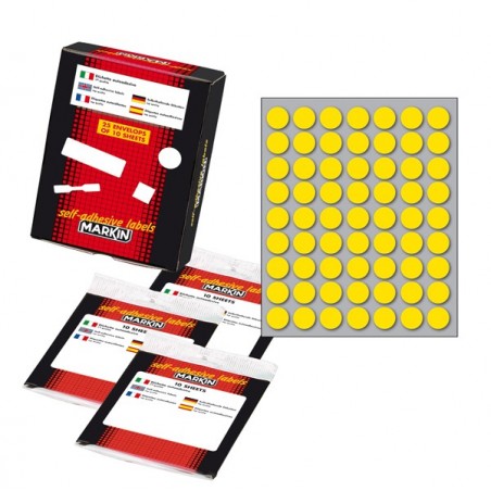 Etichette adesive tonde in carta permanenti diametro 14 mm 63 et/fg 10 fogli giallo Markin