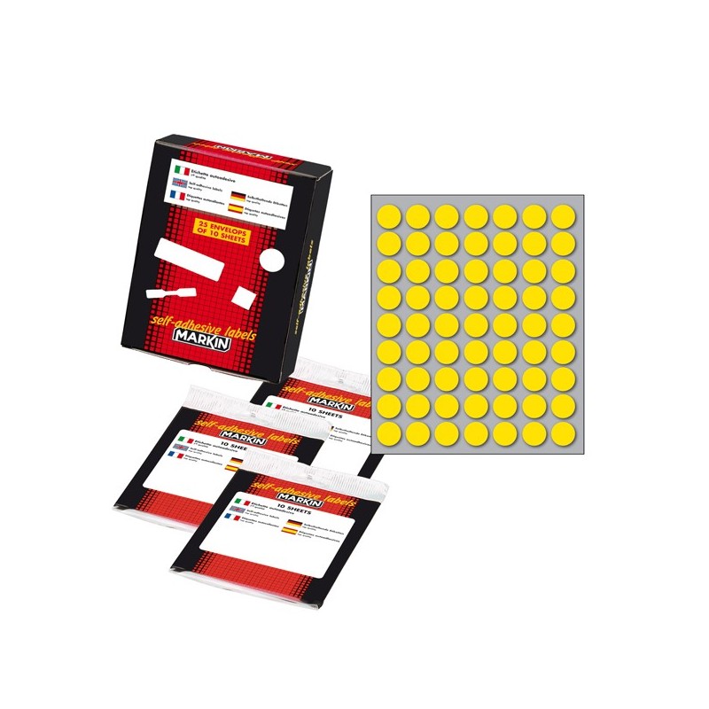 Etichette adesive tonde in carta permanenti diametro 14 mm 63 et/fg 10 fogli giallo Markin