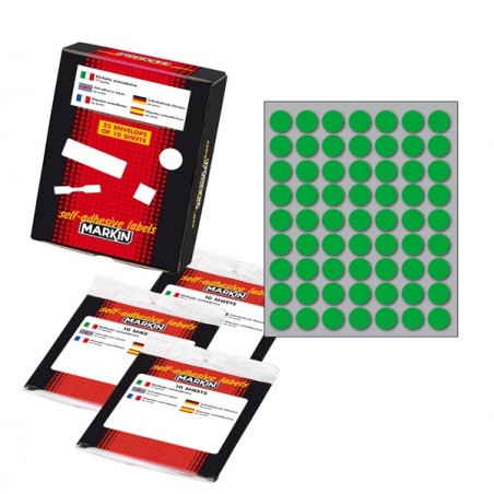 Etichette adesive tonde in carta permanenti diametro 14 mm 63 et/fg 10 fogli verde Markin