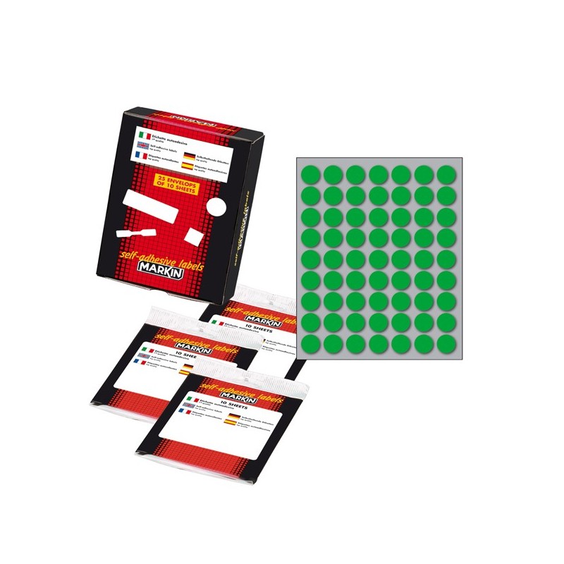 Etichette adesive tonde in carta permanenti diametro 14 mm 63 et/fg 10 fogli verde Markin