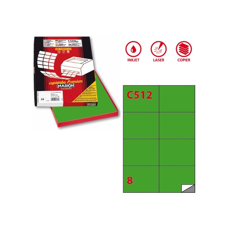 Etichette adesive C/512 in carta permanenti 105 x 74,25 mm 8 et/fg 100 fogli verde Markin