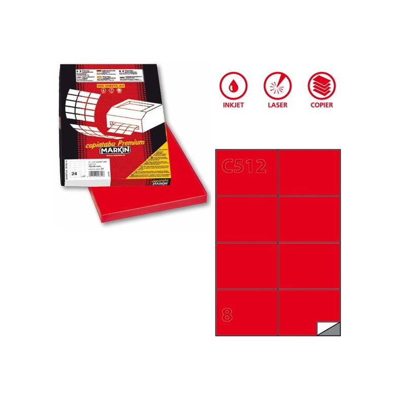 Etichette adesive C/512 in carta permanenti 105 x 74,25 mm 8 et/fg 100 fogli rosso Markin