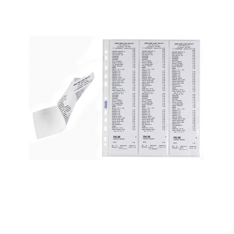 Buste forate per scontrini fiscali 6 Spazi 25,2x30,7 cm trasparente Favorit conf. 10 pezzi