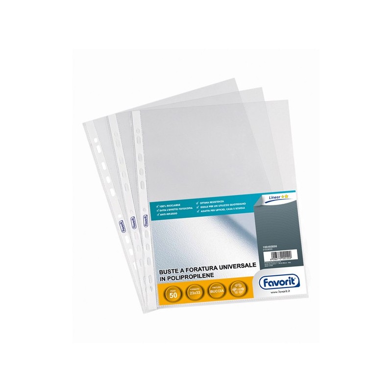 Buste forate Special PP Linear buccia 23x33 cm trasparente Favorit conf. 50 pezzi