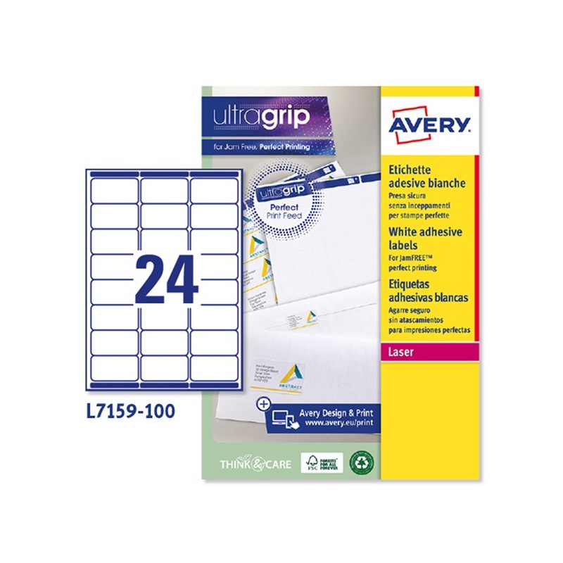 Etichette adesive L7159 in carta angoli arrotondati permanenti 63,5 x 33,9 mm 24 et/fg 100 fogli bianco Avery