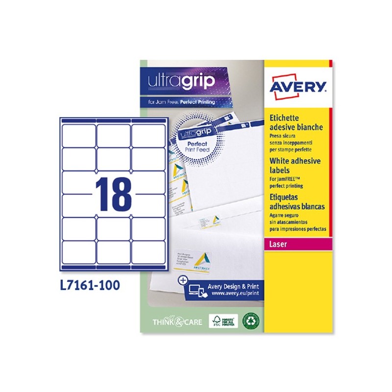 Etichette adesive L7161 in carta angoli arrotondati permanenti 63,5 x 46,6 mm 18 et/fg 100 fogli bianco Avery