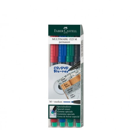 Pennarello Multimark universale permanente con gomma punta media 1,0mm astuccio 4 colori Faber Castell