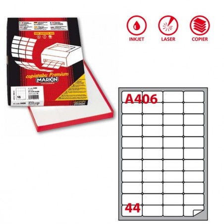 Etichette adesive A/406 in carta permanenti 47,5 x 25,5 mm 44 et/fg 100 fogli bianco Markin