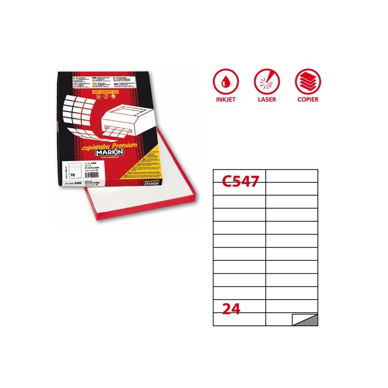 Etichette adesive C/547 in carta permanenti 105 x 25 mm 24 et/fg 100 fogli bianco Markin