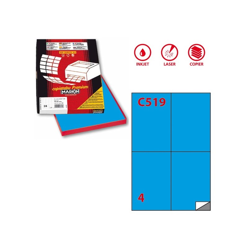 Etichette adesive C/519 in carta permanenti 105 x 148,5 mm 4 et/fg 100 fogli blu Markin