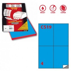Etichette adesive C/519 in carta permanenti 105 x 148,5 mm 4 et/fg 100 fogli blu Markin