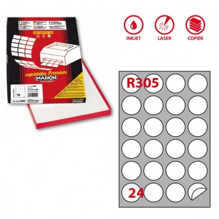 Etichette adesive tonde R/305 in carta permanenti diametro 40 mm 24 et/fg 100 fogli bianco Markin