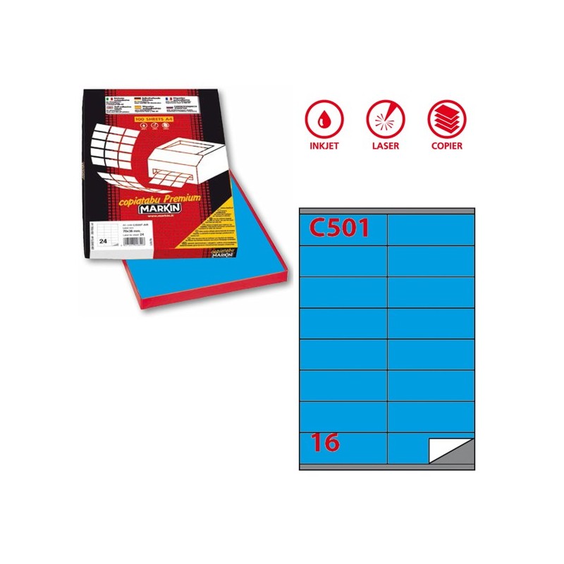 Etichette adesive C/501 in carta permanenti 105 x 36 mm 16 et/fg 100 fogli blu Markin