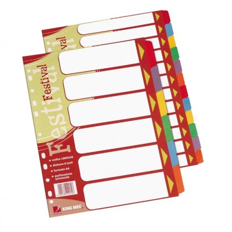 Separatore Festival 12 tasti neutri colorati cartoncino 140 gr A4 multicolore King Mec