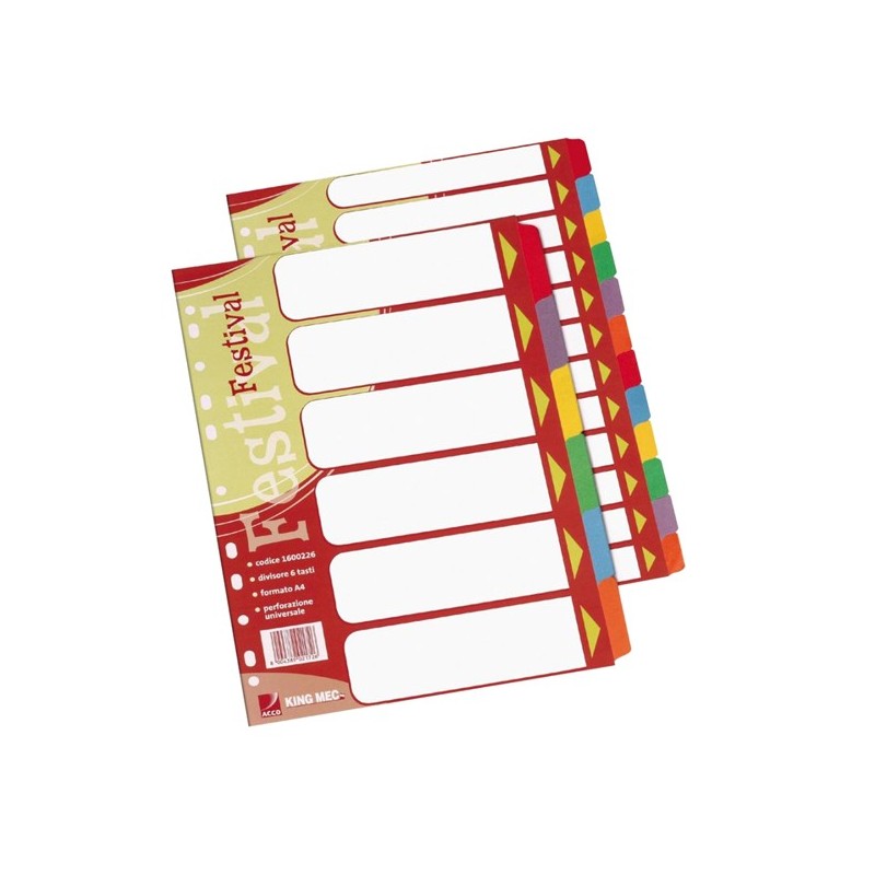 Separatore Festival 12 tasti neutri colorati cartoncino 140 gr A4 multicolore King Mec