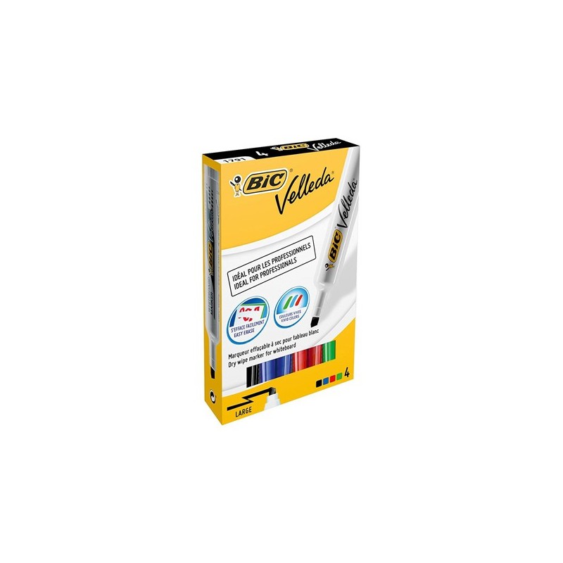 Pennarello Whiteboard Marker Velleda 1791 punta a scalpello da 3,3 a 4,6mm astuccio 4 colori Bic