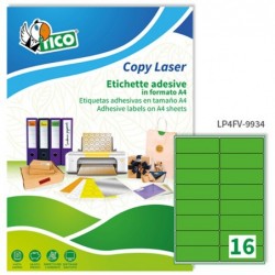 Etichette adesive LP4F in carta angoli arrotondati permanenti 99,1 x 34 mm 16 et/fg 70 fogli verde fluo Tico