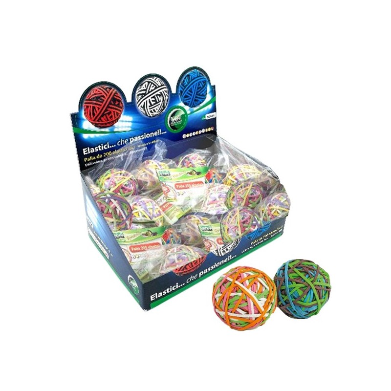 Rubberball diametro 5 cm colori assortiti Lebez display da 15 sfere di elastici