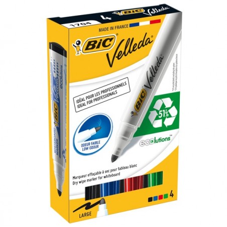 Marcatori Whiteboard Marker Velleda 1701 Recycled BIC punta tonda 1,5mm astuccio 4 colori Bic