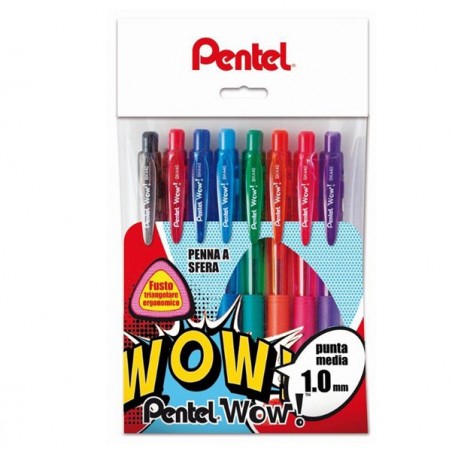 Penna a sfera a scatto Feel It punta 1,0mm 8 colori Pentel astuccio 8 penne