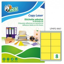 Etichette adesive LP4F in carta angoli arrotondati permanenti 99,1 x 67,7 mm 8 et/fg 70 fogli giallo fluo Tico