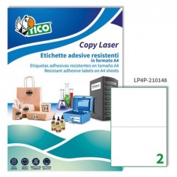 Etichette adesive LP4P in poliestere laser permanenti 210 x 148 mm 2 et/fg 70 fogli bianco Tico