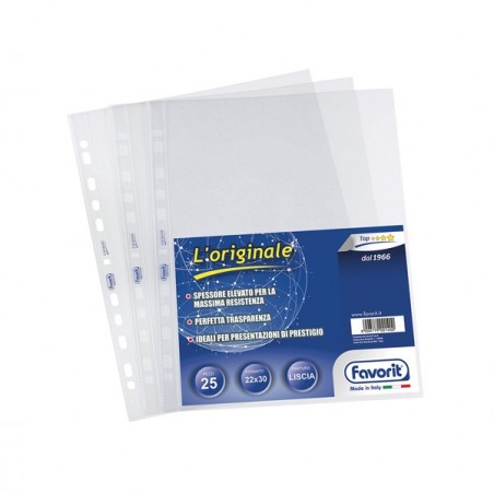 Buste forate L'Originale Top liscio 22x30 cm trasparente Favorit conf. 25 pezzi