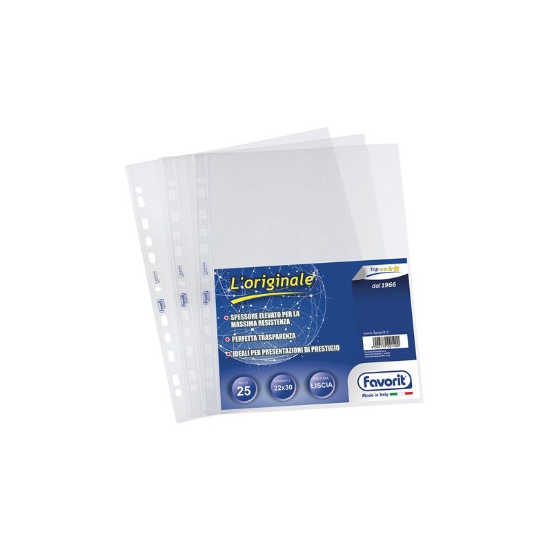 Buste forate L'Originale Top liscio 22x30 cm trasparente Favorit conf. 25 pezzi
