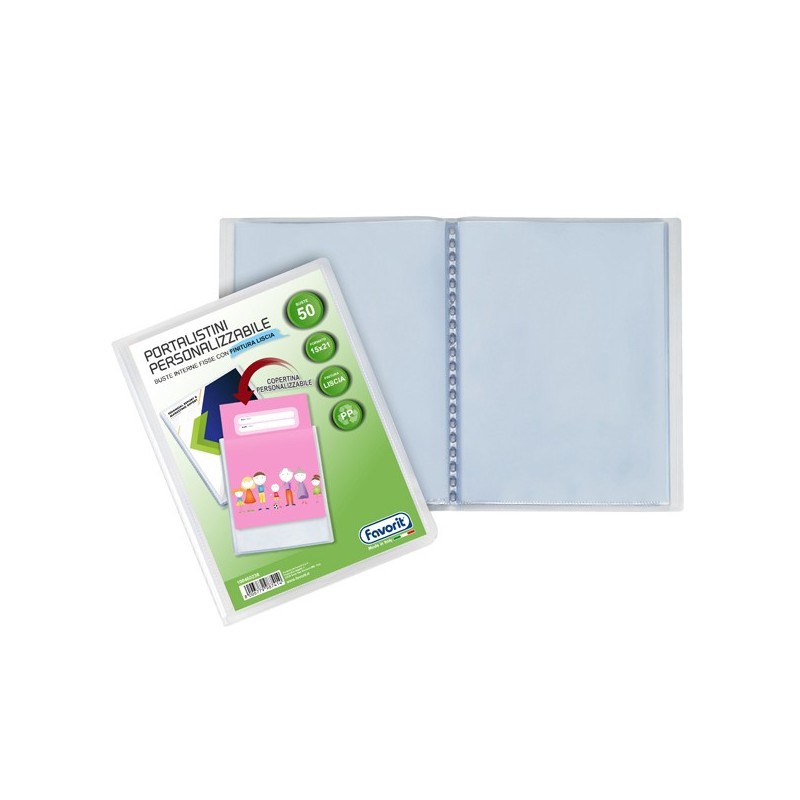 Portalistini personalizzabile Sviluppo liscio 15x21 cm 50 buste trasparente Favorit