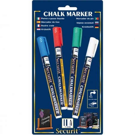 Marcatore a gesso liquido punta fine da 1,002,00mm colore assortiti base Securit conf. 4 pezzi