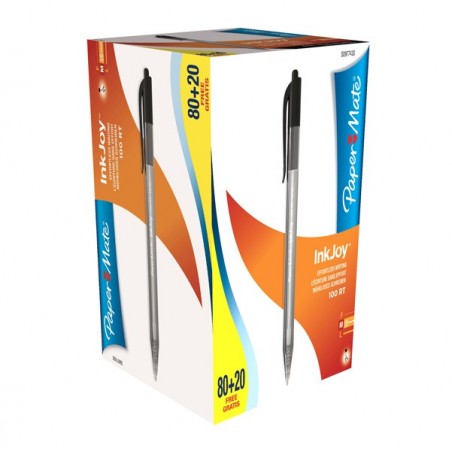 Penna a sfera a scatto Inkjoy 100 RT punta 1,0mm nero Papermate conf. 80+20 pezzi