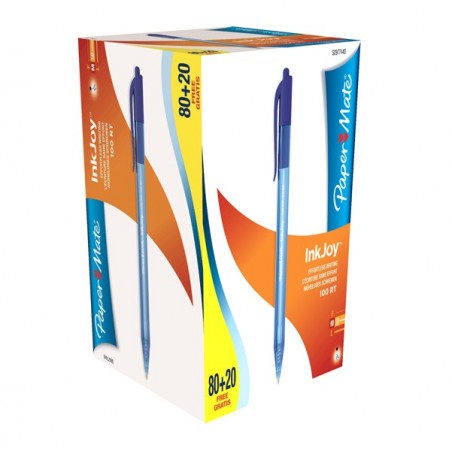 Penna a sfera a scatto Inkjoy 100 RT punta 1,0mm blu Papermate conf. 80+20 pezzi