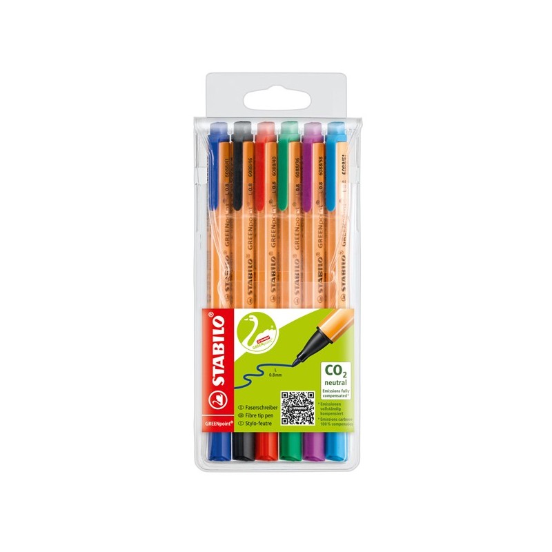 Pennarello Greenpoint 6 colori punta 0,8mm Stabilo astuccio 6 pennarelli