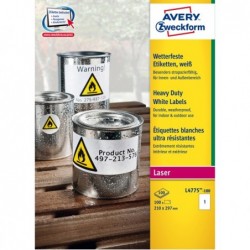 Etichette adesive L4775 in PE laser permanenti 210 x 297 mm 1 et/fg 100 fogli bianco Avery