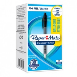 Penna a sfera a scatto Flexgrip Ultra punta 1,0mm nero Papermate conf. 30+6 pezzi