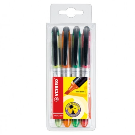 Evidenziatore Stabilo Navigator punta a scalpello tratto 1,00 4,00 mm Stabilo astuccio 4 pezzi