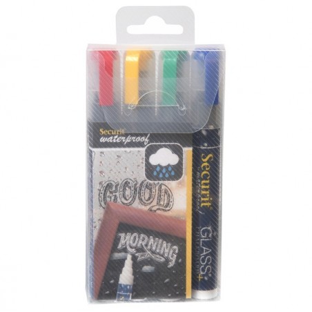 Marcatore a gesso liquido waterproof punta da 2,00 6,00 mm colori assortiti Securit conf. 4 pezzi
