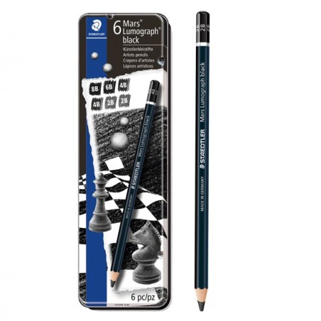 Matita di grafite tipo carboncino Mars Lumograph Black 4 gradazioni Staedtler conf. 6 pezzi