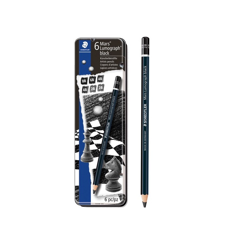 Matita di grafite tipo carboncino Mars Lumograph Black 4 gradazioni Staedtler conf. 6 pezzi