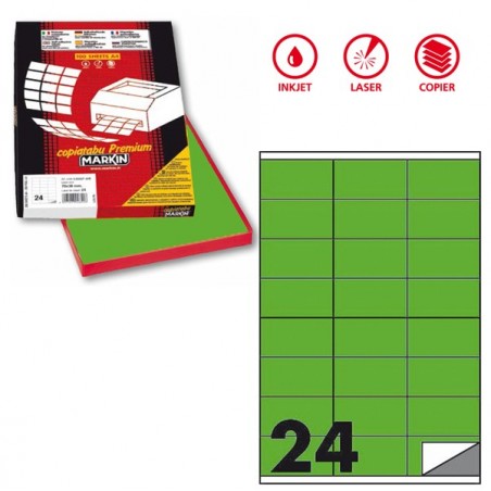 Etichette adesive C/500 in carta permanenti 70 x 36 mm 24 et/fg 100 fogli verde fluo Markin