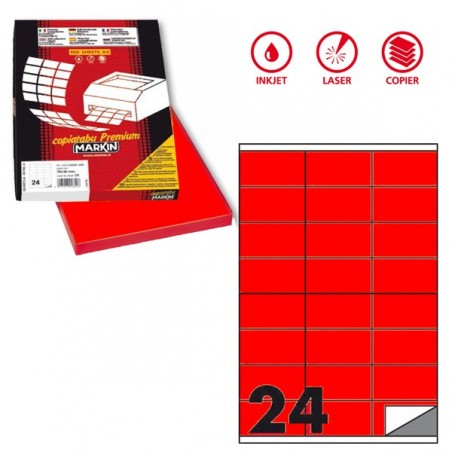 Etichette adesive C/500 in carta permanenti 70 x 36 mm 24 et/fg 100 fogli rosso fluo Markin