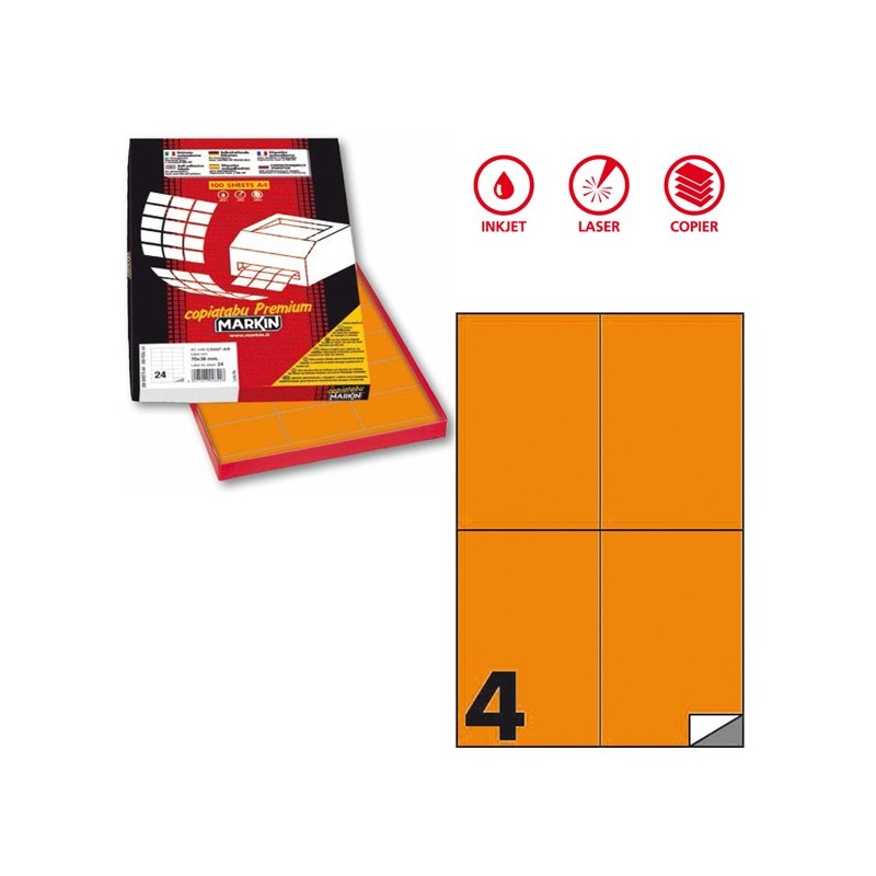 Etichette adesive C/519 in carta permanenti 105 x 148,5 mm 4 et/fg 100 fogli arancio fluo Markin