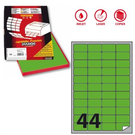 Etichette adesive A/406 in carta permanenti 47,5 x 25,5 mm 44 et/fg 100 fogli verde fluo Markin