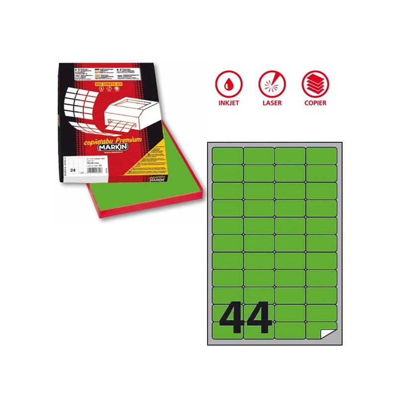 Etichette adesive A/406 in carta permanenti 47,5 x 25,5 mm 44 et/fg 100 fogli verde fluo Markin