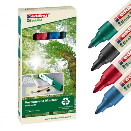 Marcatore permanente 21 Ecoline punta conica 1,50 3,00 mm colori assortiti Edding conf. 4 pezzi